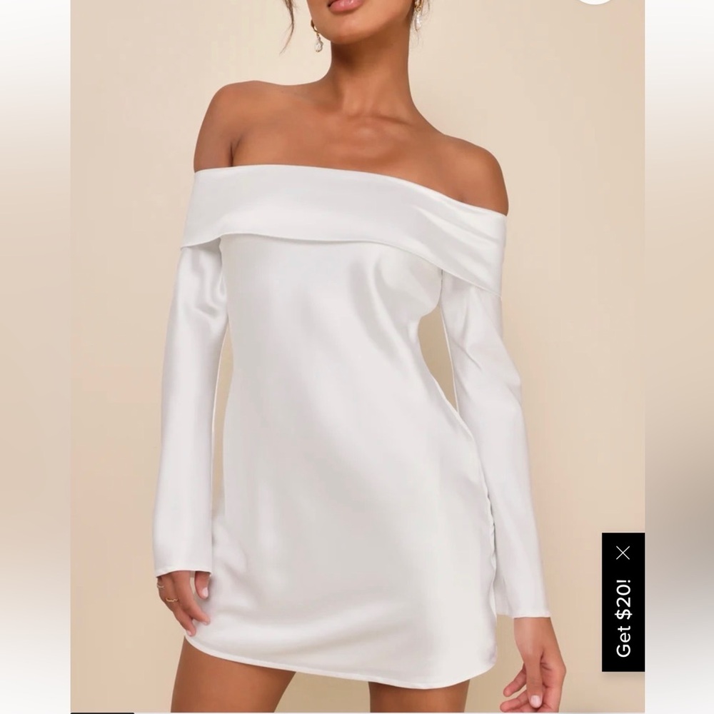 Luxurious Vision White Satin Off-the-Shoulder Mini Dress